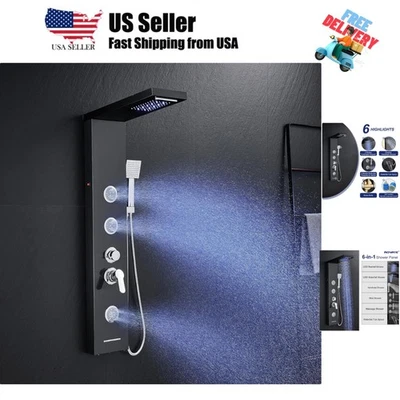Sistema de torre de panel de ducha LED con ducha de cascada de lluvia, ducha negra para... Foto 1 de 4