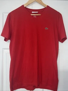 Lacoste Men's Crew Neck T-shirt Pima Cotton Red Size Large Alligator Logo EUC - Picture 1 of 6