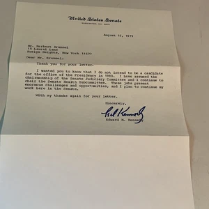 Ted Kennedy signierter Brief mit Umschlag datiert 15.08.1979 - Bild 1 von 5