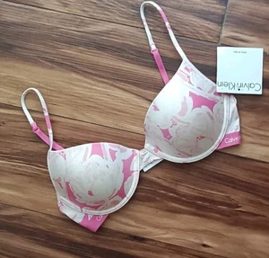 Calvin Klein Push Up Bra Size 34C Pink Floral Print Underwire Padded D3397 New - Picture 1 of 8