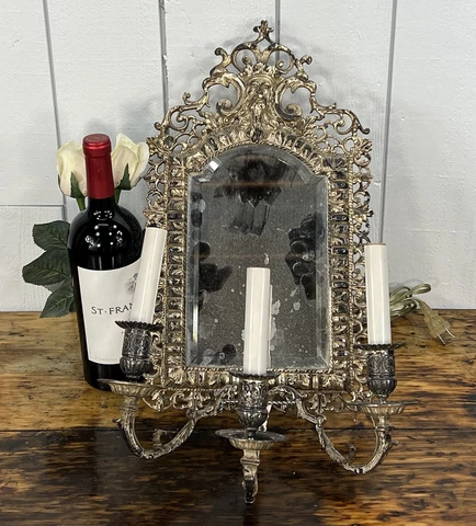 Antique Metal Mirrored Sconce Light Bronze Silver Finish Bacchus Head Cover