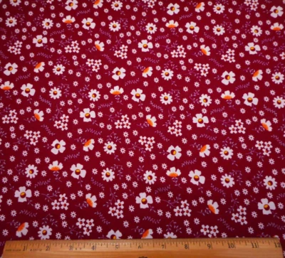 Quilt Fabric 1 3/4 Yard White Floral on Maroon Premium Cotton #C - Image 1 of 2