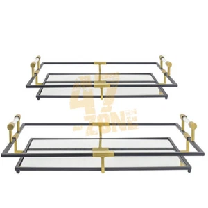 S/2 Tribute Black Gold Trays Indoor Outdoor Home Decor Tabletop Decoration - Picture 1 of 11