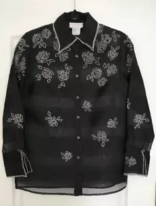 Nuevo Victor Costa Negro Manga Larga 💯Top Túnica Seda Floral Bordado XSmall P4 - Imagen 1 de 10