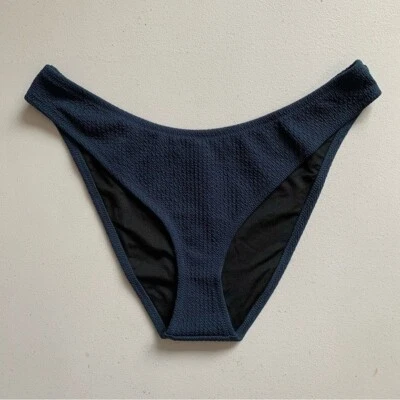 J Crew Blue Textured Cheeky Bikini Bottom Size Large Curved-Waist Swimwear NWT - Image 1 of 4
