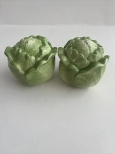 Metlox Pottery Poppy Trail Lettuce Cabbage Sculptured Salt & Pepper Shaker Set - Picture 1 of 6