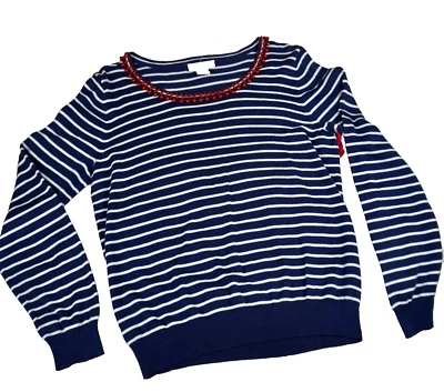 Peck Blue White Stripe Sweater Lg Beaded Collar Old Money Preppy NEW Nautical - Image 1 of 4