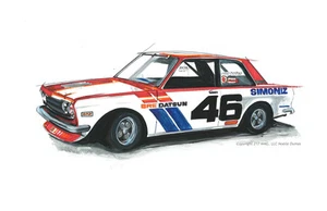 Autokunst, Wandbild, Mancave Dekor, Datsun BRE 510, Nissan, Oldtimer, Rennwagen - Bild 1 von 1