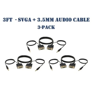 3FT SVGA Video Cable + 3.5mm Audio Jack M/M - PC Display Monitor Cord - 3-Pack - Picture 1 of 7