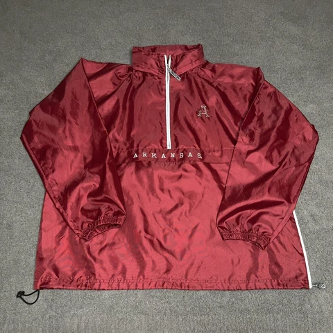 VTG Arkansas Razorbacks Jacket Mens 2XL XXL Anorak Hidden Hood Hogs Windbreaker Cover