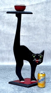 BLACK CAT ASHTRAY WOOD STAND FOLK ART 27" HIGH 20TH C. VINTAGE ANTIQUE HAND MADE - Picture 1 of 16