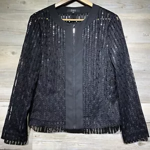 Alex Marie Black Zip-Up Jacket Mesh Allover Sequins Size 12 Party Holiday Church - Picture 1 of 8