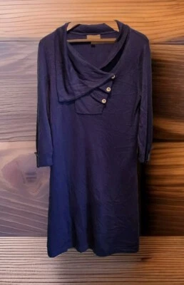 Темно-синий легкий шерсти смесь свитер платье кнопка декольте платье сарая Sz XL - Изображение 1 из 4