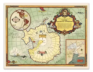 Antarctic Expedition Map Print - 1930s South Pole Exploration History Poster - Picture 1 of 3