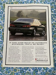 Vintage 1996 Pontiac Bonneville Print Ad Autobahn - Picture 1 of 7
