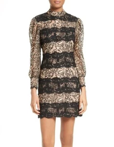 Tracy Reese 153633 Women's Lace Stripe Sheath Dress Black/Nude Sz. 4 - Picture 1 of 3
