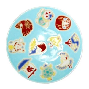 KUTANI YAKI WARE Small Plate Auspicious Good Fortune Cat Daruma Bird Cool Japan - Picture 1 of 3