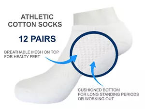 12 PARES CALCETINES ACOLCHADOS DE CORTE BAJO CALIDAD PREMIUM ALGODÓN BLANCO 9-11 CALCETINES SIN EXHIBIR - Imagen 1 de 5