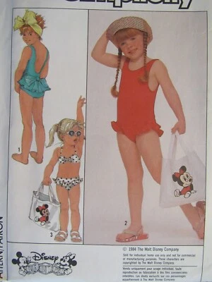 Rare VTG 88 SIMPLICITY 8655 Toddlers 1-2 Pc Swimsuits & Tote Bag PATTERN 3T UC - Image 1 of 2