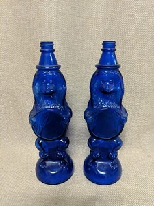 2 Vintage Cobalt Blue Dog Shampoodle Glass Bottles - No Lids - Picture 1 of 2