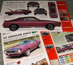 1971-74 AMC Javelin AMX Specs Info Original Poster Brochure 70 71 72 73 74 - Imagen 1 de 1