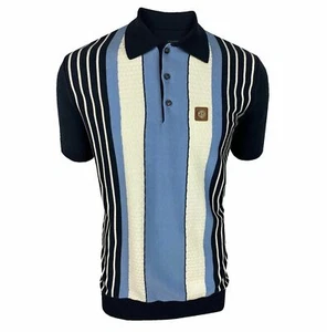 MENS TROJAN STRIPE KNITTED COTTON POLO SHIRT 8663 - NAVY BLUE - Picture 1 of 2