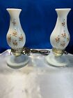 Pair Of Vintage White Milk Glass 13" Table Lamps W/ Chimney Shades