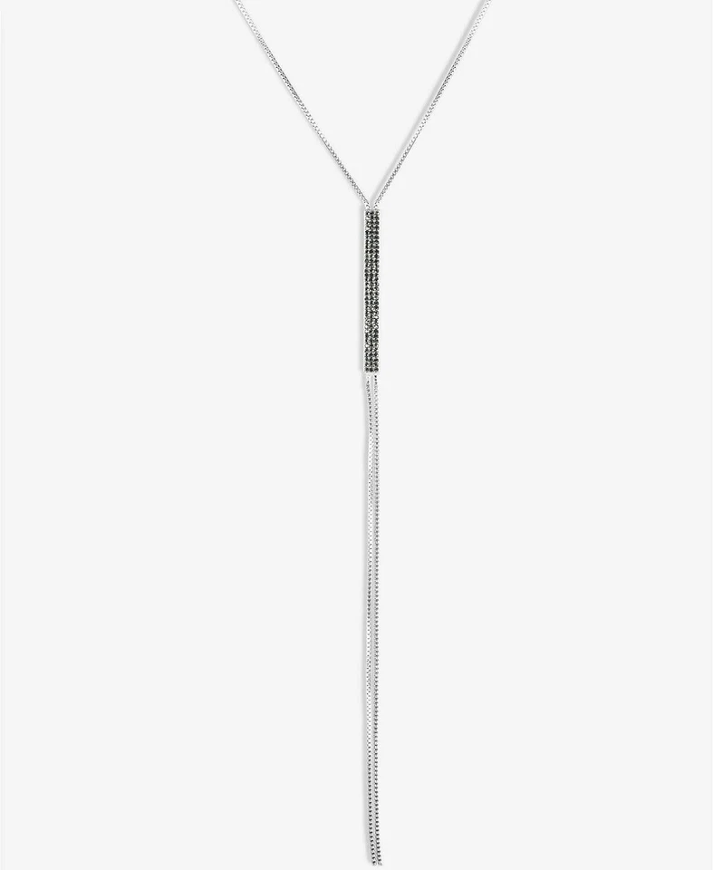 Lucky BRAND Silver Tone Elongated Pave Bar Pendant Necklace