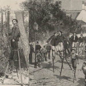 Les échasses dans les Landes - - Gravure de presse 1889 - Picture 1 of 2