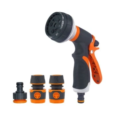 ​8 Way Garden Hose Spray Nozzle Set – Hosepipe Gun Tap Adapter Fitting Connector - Image 1 of 4