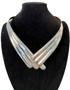 Collar Gargantilla Mod Diseñador Plata de Ley Sólida 925 Hecho en México - Imagen 1 de 4
