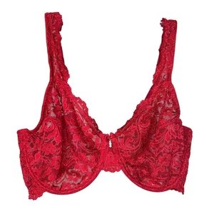 Reggiseno elegante e sexy 38D rosso pizzo sfoderato ferretto fiocco strass accenti - Foto 1 di 4