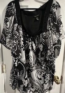 Blusa forrada floral de gasa negra blanca Lane Bryant para mujer con ribete de lentejuelas 26/28 - Imagen 1 de 6