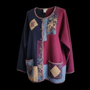 Cárdigan Koret 3X 100% Lana Bloques de Colores Retazos Dark Academia Boho Art-to-Wear - Imagen 1 de 14