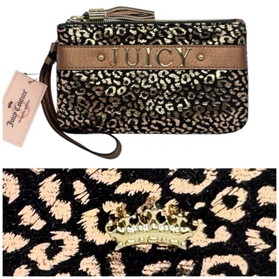 Bolso de Mano Muñequera Juicy Couture Leopardo Metálico Negro Cobre Oro Rosa Nuevo $55 Foto 1 de 4