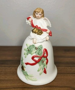 Campana di Natale Angelo Porcellana Homco #5213 Vintage Festività Invernali Stagione 6" - Foto 1 di 7