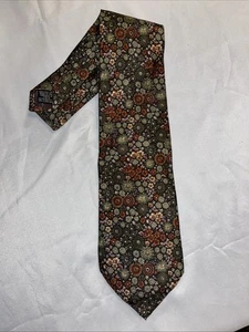 Beaufort Tie Rack 100% Silk Brown/Green/Cream Floral Tie MADE IN ITALY - Picture 1 of 4