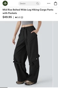 Neu mit Etikett Halara Cargohose mit Gürtel mittelhoher Bund mehrere Taschen weites Bein schwarz Größe Large - Bild 1 von 11