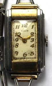 1937 Elgin Grade 488 7j 18/0s 2-Tone Art Deco Watch - Vintage - Runs - Picture 1 of 6