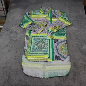 Stylewise Shirt Womens S Green Purple Printed Long Sleeve Button Up Collared Top - Picture 1 of 12