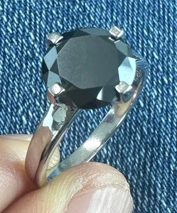 2.75 Ct Black Color Solitaire Moissanite Diamond Round 925 Silver Ring Size 7 - Picture 1 of 2