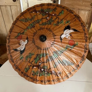Vintage japanischer geölter Reispapier Bambus Sonnenschirm orientalisch große Breite 81 cm - Bild 1 von 16