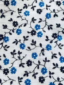Tiny Royal Blue Navy Blue Flowers on Lt Blue Calico Cotton Fabric 17" x 44" W - Picture 1 of 2