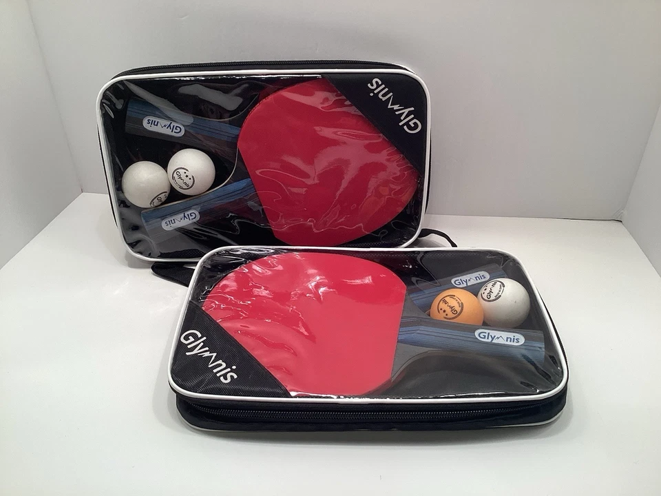 GLYMNIS Ping Pong Paddles Set of 4 Table Tennis Rackets With 8 Balls Storage