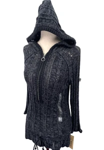 DKNY Jeans Pullover Hoodie Damen XL schwarz blau Kapuze Reißverschluss Strick lang Kordelzug Neu mit Etikett - Bild 1 von 22