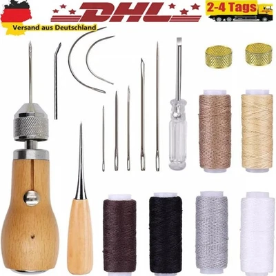 18 Stück Leder Werkzeug Schuhmacher und Sattler Nähset mit gewachstem Ledergarn - Bild 1 von 4