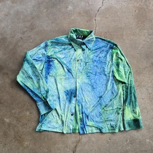 Vintage 90s Pop Icon Tie Dye Rave Velour Button Shirt L Club Goth Vampire Retro - Picture 1 of 4
