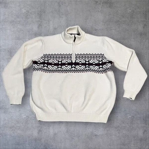 Izod Mens Size XL Fair Isle Honeycomb Knit 1/4 Zip Sweater Cream Red Blue - Picture 1 of 13
