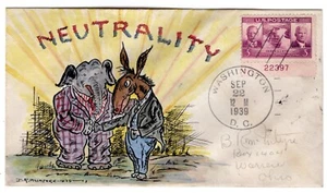 1939 Democrats - Republicans WWII Neutrality McIntyre Hand-Painted Political - Picture 1 of 1