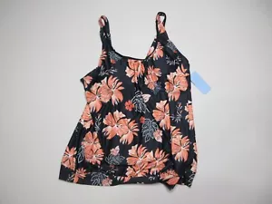 Yonique Womens Floral Print Round Neck Tankini Top Sleeveless Size XL Black - Picture 1 of 7